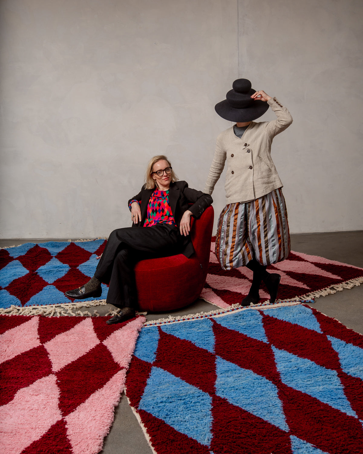 Modern, designer, handcrafted Berber rug from Morocco. Beniourain carpet with beautiful colours and patterns and fluffy wool texture.